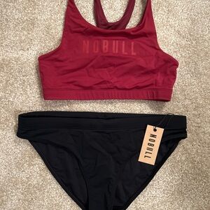 NOBULL Red and Black Sports Bra Racerback Swim Set Bikini
